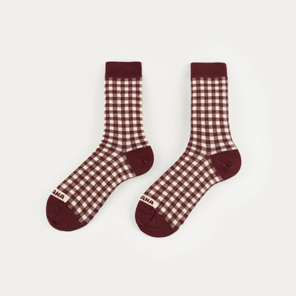 Burgundy gingham organic-cotton socks